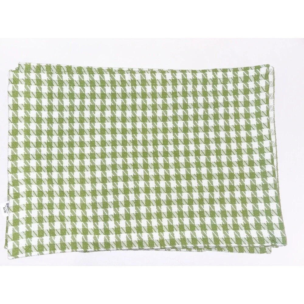 Vintage Pier 1 Green And White Houndstooth Placemats Set Of 4 Mismatched
